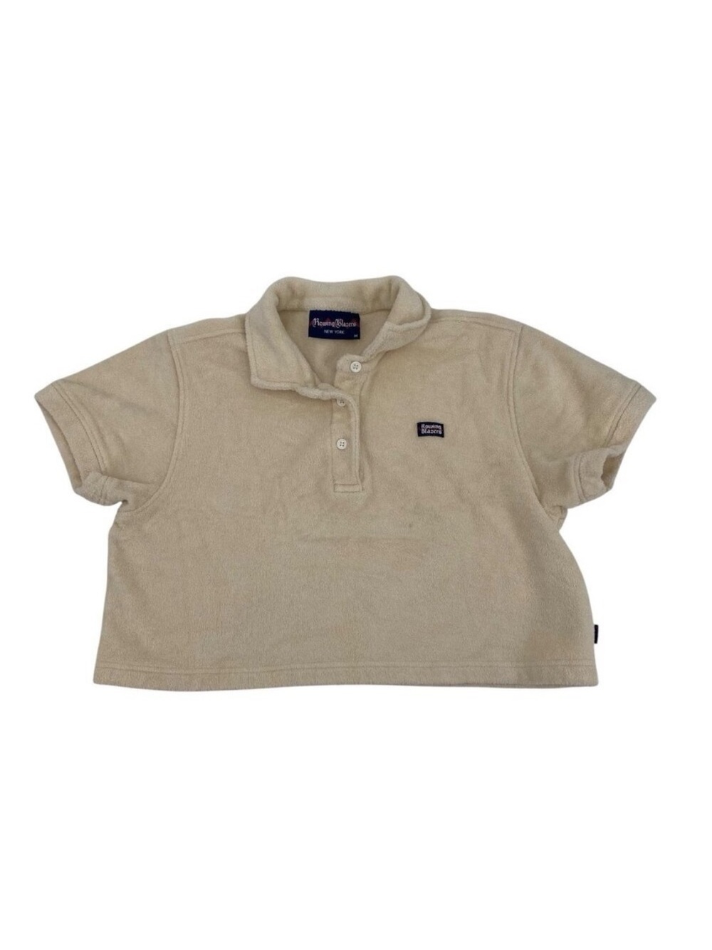 Rowing Blazers Size M Cream Terry Cloth Short Sleeve Polo Cropped Organic Cotton